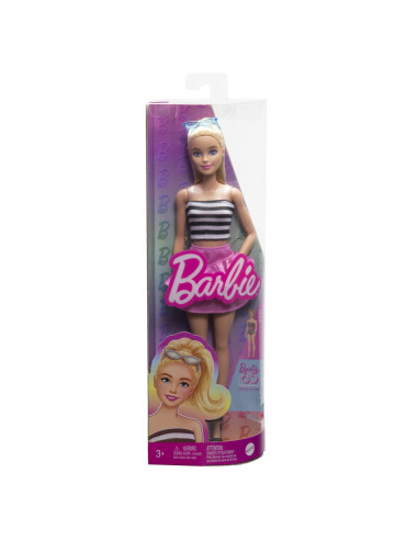 MTFBR37_HRH11,Papusa Barbie Fashionista Blonda Cu Parul Prin In Coada Si Fusta Roz