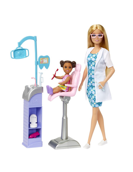 MTDHB63_HKT69,Barbie Cariere Set Mobilier Cu Papusa Doctor Stomatolog Blonda