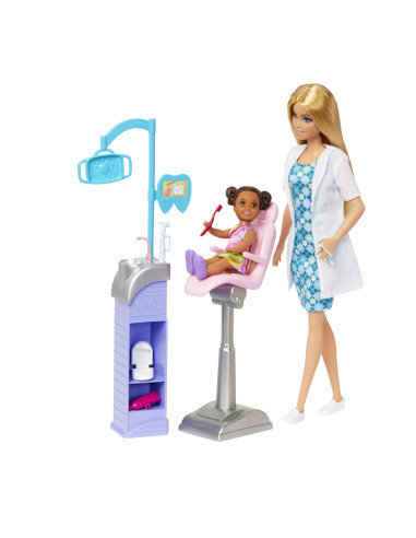 MTDHB63_HKT69,Barbie Cariere Set Mobilier Cu Papusa Doctor Stomatolog Blonda