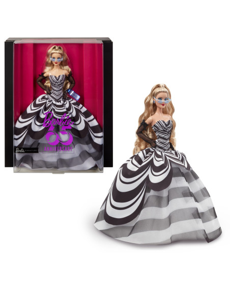 MTHRM58,Barbie Signature Aniversare 65 Ani Papusa Barbie Cu Rochie De Bal Alb Negru