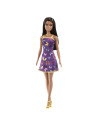 MTT7439_HBV07,Barbie Papusa Clasica Bruneta Cu Rochita Mov Cu Imprimeu Cu Fluturi