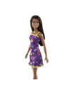 MTT7439_HBV07,Barbie Papusa Clasica Bruneta Cu Rochita Mov Cu Imprimeu Cu Fluturi