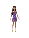 MTT7439_HBV07,Barbie Papusa Clasica Bruneta Cu Rochita Mov Cu Imprimeu Cu Fluturi