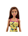 MTT7439_HBV08,Barbie Papusa Clasica Satena Cu Rochita Galbena Cu Imprimeu Cu Fluturi