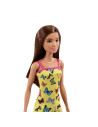 MTT7439_HBV08,Barbie Papusa Clasica Satena Cu Rochita Galbena Cu Imprimeu Cu Fluturi
