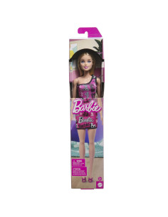 MTT7439_HRH07,Barbie Papusa Clasica Blonda Cu Rochita Roz Cu Imprimeu Barbie