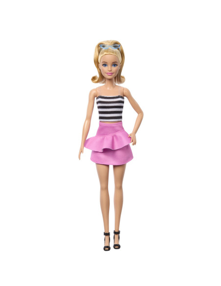 MTHRH11,Barbie Papusa Barbie Fashionista Blonda Cu Parul Prin In Coada Si Fusta Roz