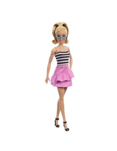 MTHRH11,Barbie Papusa Barbie Fashionista Blonda Cu Parul Prin In Coada Si Fusta Roz