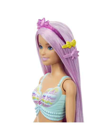MTHRR00,Barbie Papusa Sirena Cu Par Mov Si Coada Roz