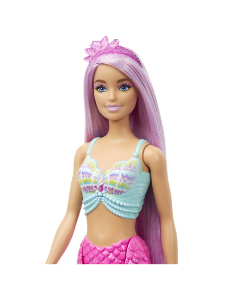 MTHRR00,Barbie Papusa Sirena Cu Par Mov Si Coada Roz