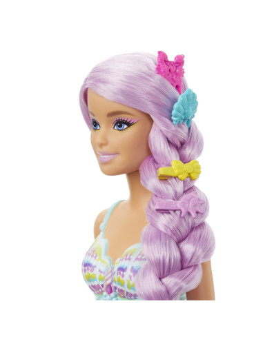 MTHRR00,Barbie Papusa Sirena Cu Par Mov Si Coada Roz