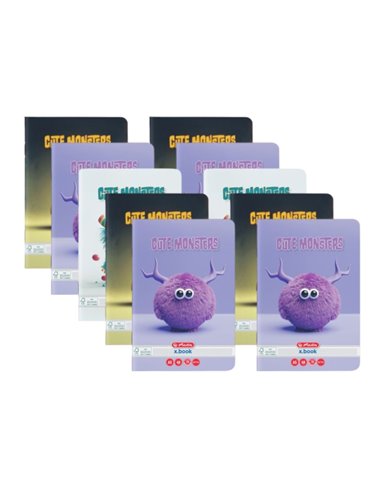 Set 10 x Caiet Matematica Herlitz A5, 48 file, 70g/mp, Motiv cute monster