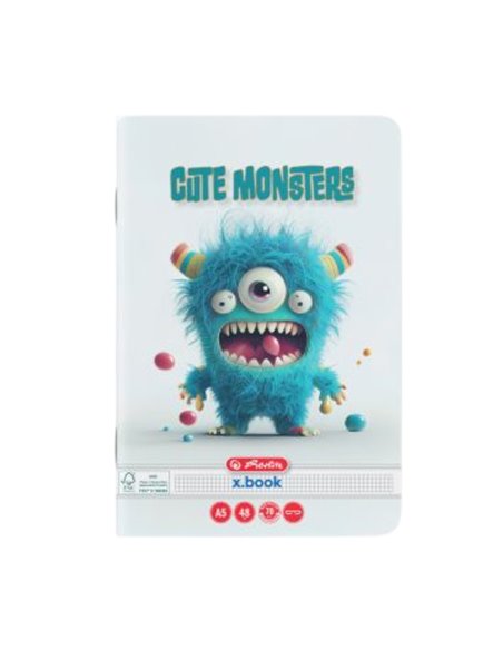 Caiet Herlitz A5, 48 file, 70g/mp,  Matematica, Motiv cute monster