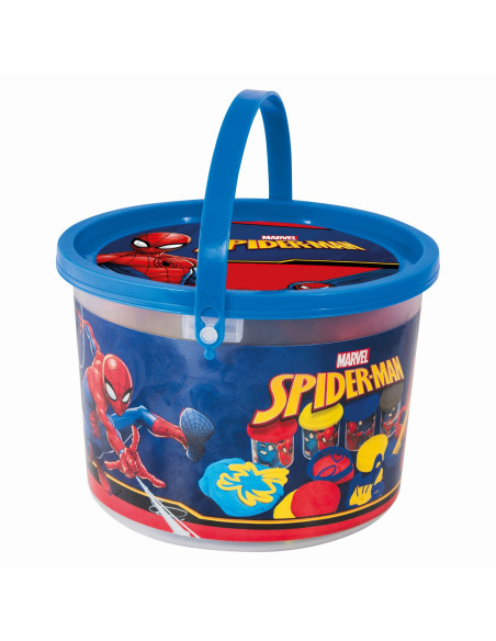 VV-1045-03603,Galetusa Cu 4 Borcanase De Plastilina Si Accesorii De Modelat Spiderman