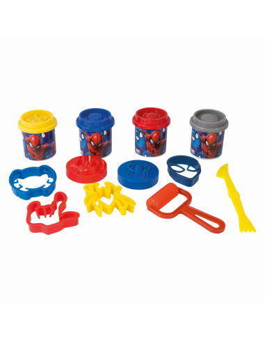 VV-1045-03603,Galetusa Cu 4 Borcanase De Plastilina Si Accesorii De Modelat Spiderman