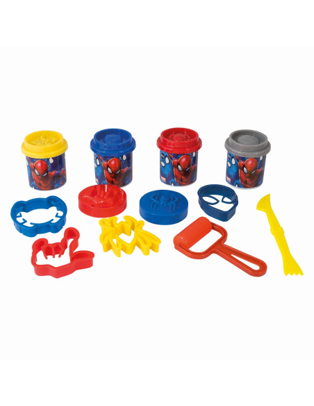 VV-1045-03603,Galetusa Cu 4 Borcanase De Plastilina Si Accesorii De Modelat Spiderman