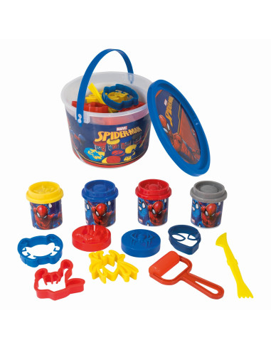 VV-1045-03603,Galetusa Cu 4 Borcanase De Plastilina Si Accesorii De Modelat Spiderman
