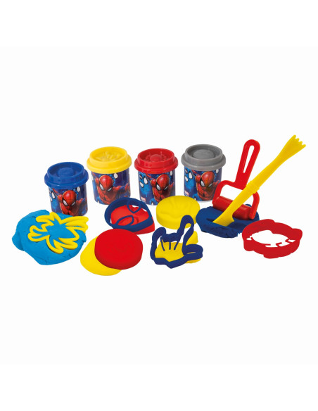VV-1045-03603,Galetusa Cu 4 Borcanase De Plastilina Si Accesorii De Modelat Spiderman