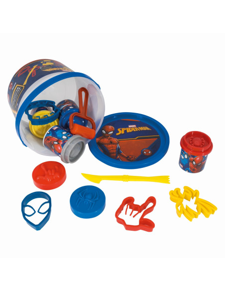 VV-1045-03603,Galetusa Cu 4 Borcanase De Plastilina Si Accesorii De Modelat Spiderman