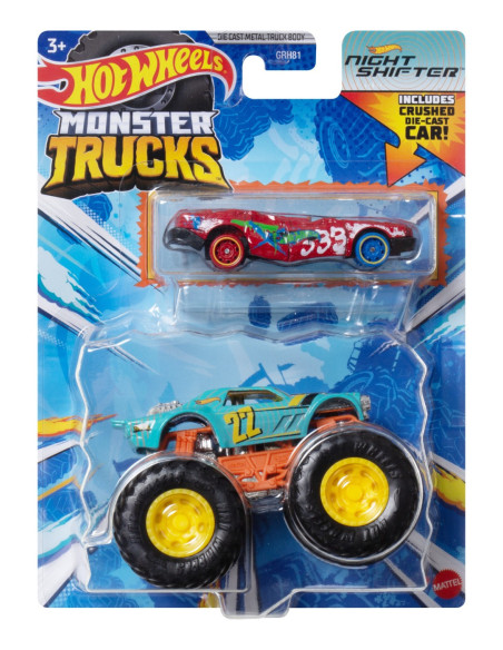 MTGRH81_HWN36,Hot Wheels Monster Truck Si Masinuta Metalica Night Shifter