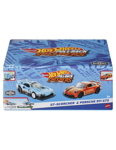 MTHPR91_HPR96,Hot Wheels Set 2 Masinute Metalice Pull Back Gt-scorcher Si Porsche 911 Gt3 1:43