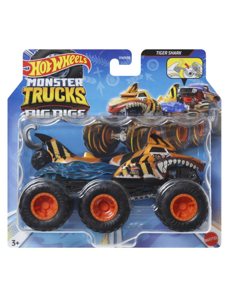 MTHWN86_HWN88,Hot Wheels Monster Truck Big Rigs Masinuta Metalica Cu 6 Roti Tiger Shark Scara 1:64