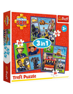 VV-34868,Puzzle Trefl 3in1 Pompierul Sam O Zi Din Viata Pompierilor