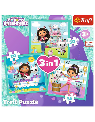 VV-34871,Puzzle Trefl 3in1 Gabbys Dollhouse Activitatile Lui Gabby