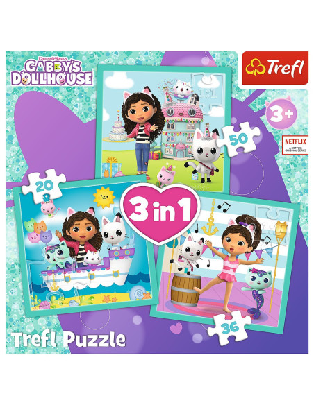 VV-34871,Puzzle Trefl 3in1 Gabbys Dollhouse Activitatile Lui Gabby
