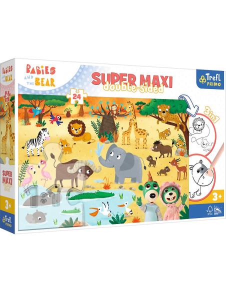VV-41009,Puzzle Trefl Primo 24 Super Maxi Babies And The Bear In Safari