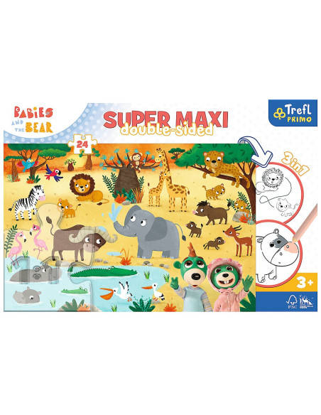 VV-41009,Puzzle Trefl Primo 24 Super Maxi Babies And The Bear In Safari