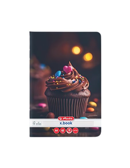 Caiet Herlitz A4, 60 file, 70g/mp, Dictando, Motiv cupcakes Caiet Herlitz A4, 60 file, 70g/mp, Dictando, Motiv cupcakes