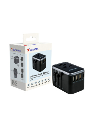 49546,Adaptor universal Verbatim UTA-04, 6-in-1Priza cu USB-C PD si QC, USB-C, 3 x USB-A "49546" (include TV 0.8lei)