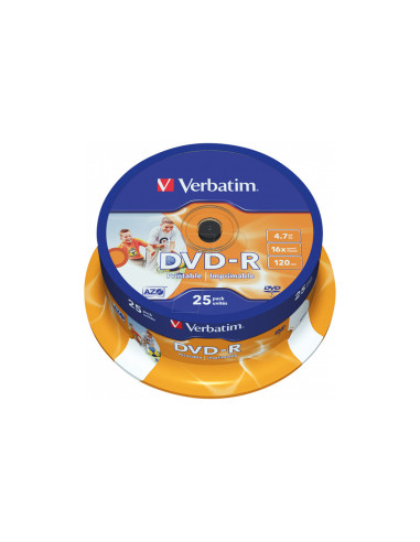 43538,DVD-R VERBATIM 4.7GB, 120min, viteza 16x, 25 buc, Single Layer, spindle, printabil, "Wide Inkjet Printable" "43538" 43538,DVD-R VERBATIM 4.7GB, 120min, viteza 16x, 25 buc, Single Layer, spindle, printabil, "Wide Inkjet Printable" "43538"