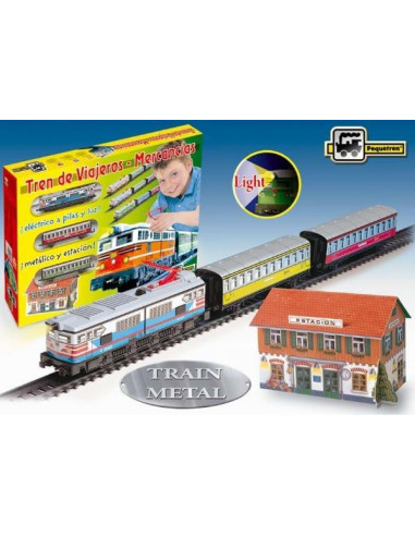 Trenulet electric calatori cu far si macheta Trenulet electric calatori cu far si macheta