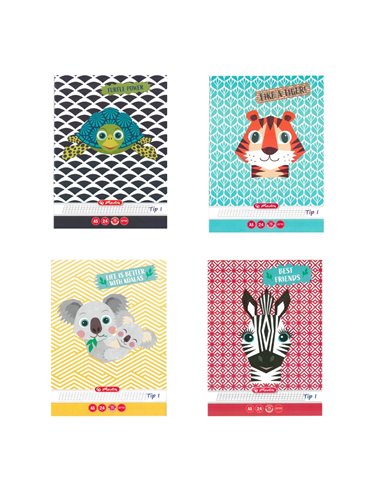 Set 4 caiete Tip I Herlitz A5, 24 file, 75g/mp, Motiv cute animals