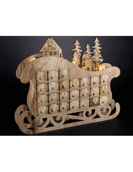 Sanie de lemn cu calendar, lumini si sertare,513675