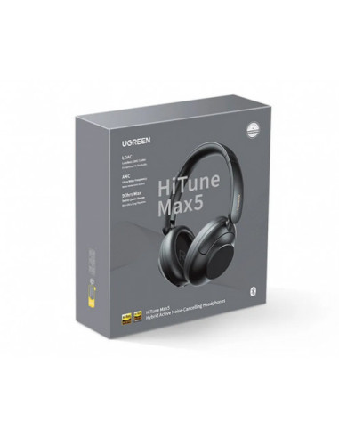 25255,Casti Ugreen, "HP202", Max5 Hybrid 43dB Active Noise Cancelling, Wireless, Over Ear Bluetooth 5.0, 3D Spatial Audio, negru