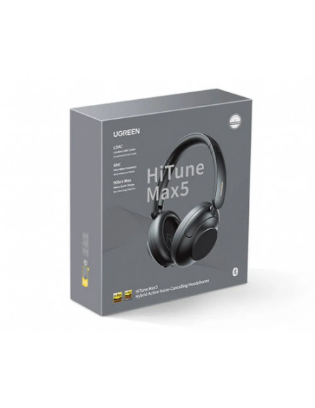 25255,Casti Ugreen, "HP202", Max5 Hybrid 43dB Active Noise Cancelling, Wireless, Over Ear Bluetooth 5.0, 3D Spatial Audio, negru