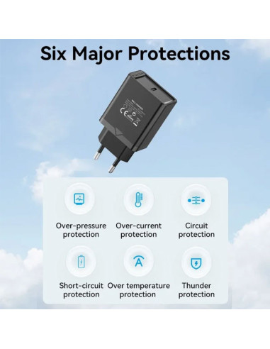 FADB0-EU,ALIMENTATOR SmartPhone la 220V Vention 1-port USB-C Wall Charger(20W) EU-Plug Black, "FADB0-EU"