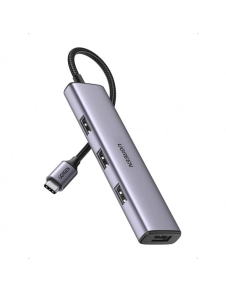 RY-20841,HUB extern Ugreen, "CM473" porturi USB: USB 3.0 x 4, conectare prin USB Type-C, aluminiu, lungime 20 cm, gri, "20841" -