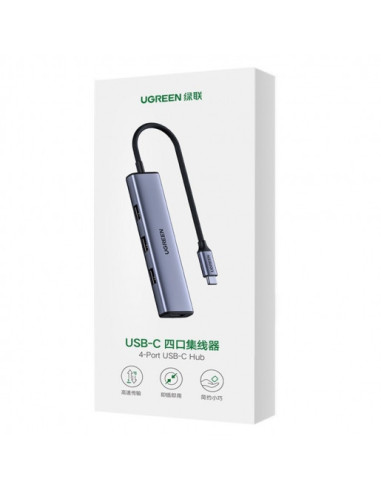 RY-20841,HUB extern Ugreen, "CM473" porturi USB: USB 3.0 x 4, conectare prin USB Type-C, aluminiu, lungime 20 cm, gri, "20841" -