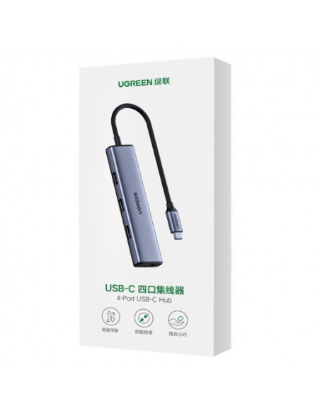 RY-20841,HUB extern Ugreen, "CM473" porturi USB: USB 3.0 x 4, conectare prin USB Type-C, aluminiu, lungime 20 cm, gri, "20841" -