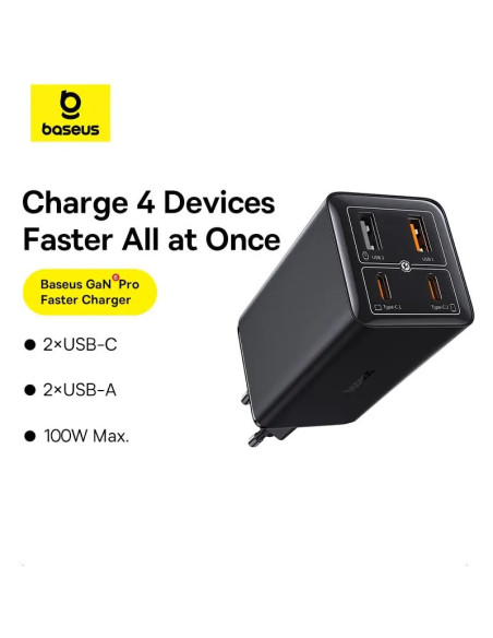 P10162705112-00,Incarcator retea Baseus GaN6 Pro, 2x USB, 2x USB-C, 100W, Negru