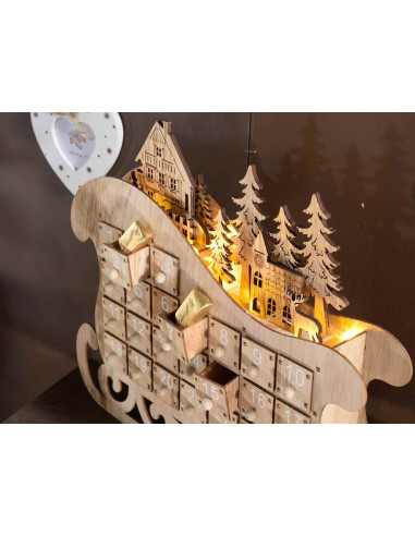 Sanie de lemn cu calendar, lumini si sertare,513675