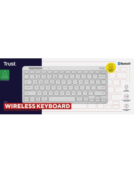 Tastatura Trust LYRA Compact Wireless and rechargeable Keyboard White US "25097"