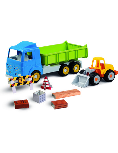 AGI6089-000M,Basculanta de jucarie Millenium 49.3 cm cu utilaj de constructii si accesorii drum in lucru incluse