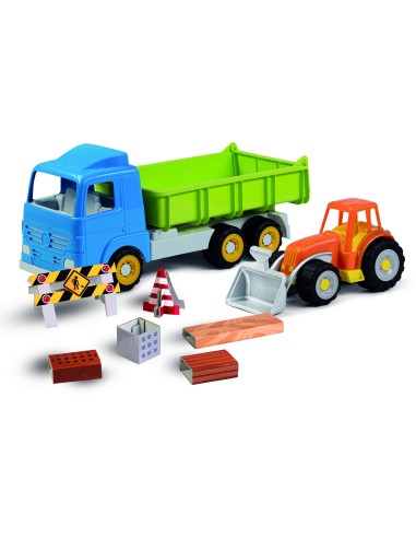 AGI6089-000M,Basculanta de jucarie Millenium 49.3 cm cu utilaj de constructii si accesorii drum in lucru incluse