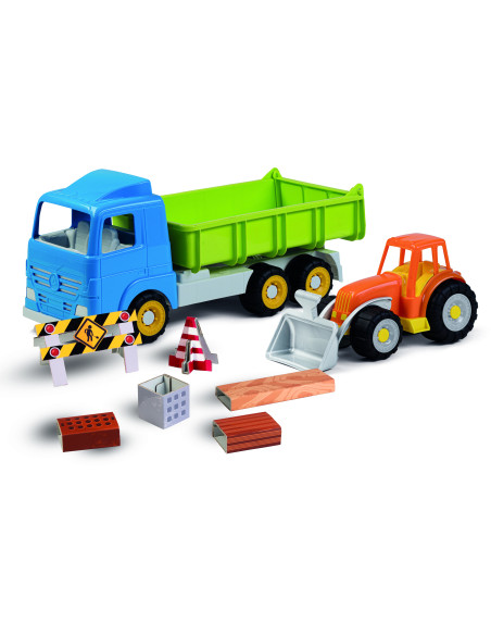 AGI6089-000M,Basculanta de jucarie Millenium 49.3 cm cu utilaj de constructii si accesorii drum in lucru incluse