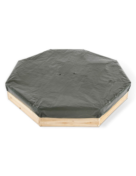 PLUM100601A108,Cutie hexagonala din lemn pentru nisip Giant 150x150 cm, cu bancute si prelata